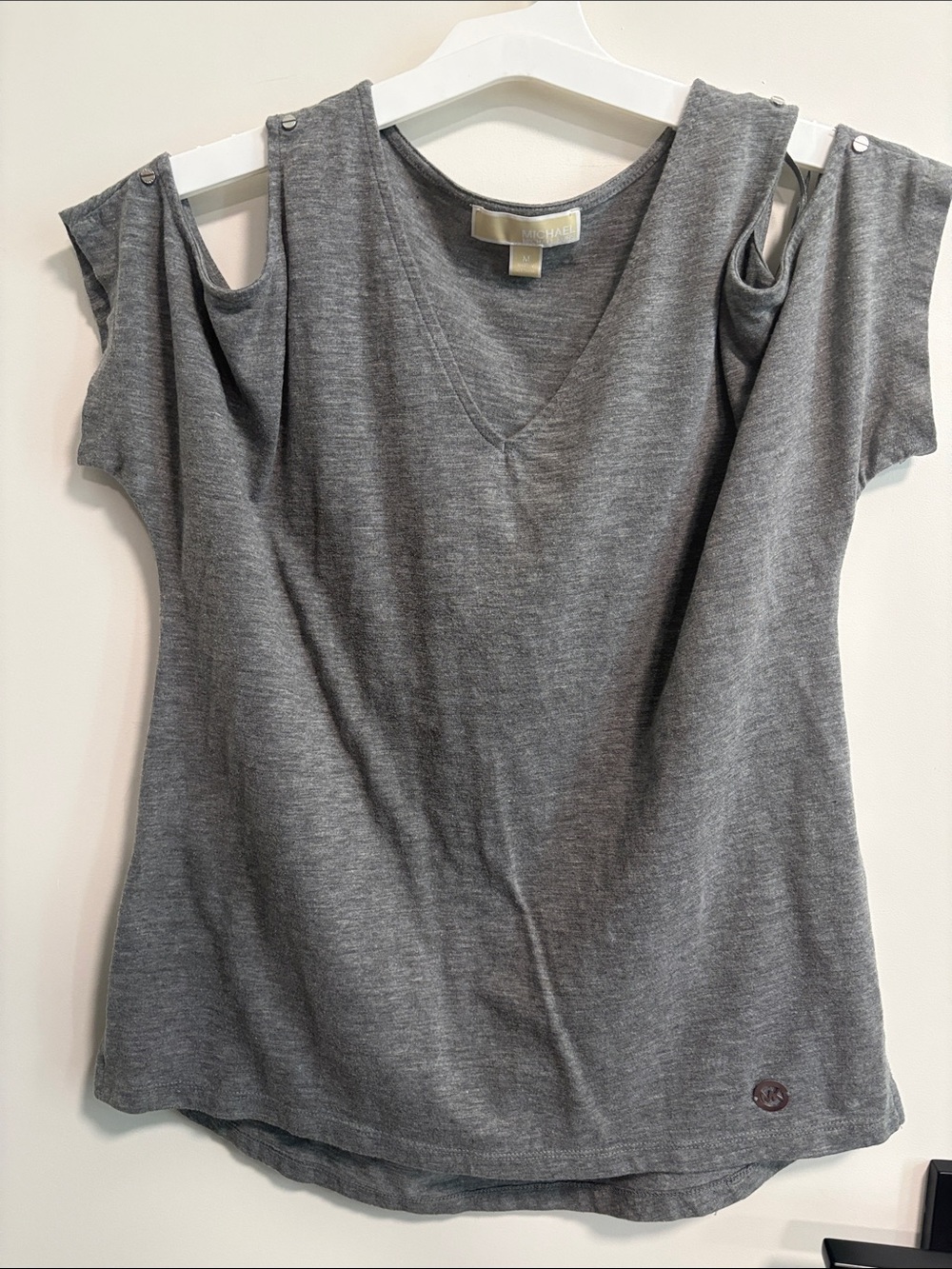 Michael Kors Charcoal Cold-Shoulder V-Neck Tee
